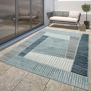 Moderner Outdoor Teppich Wetterfest Innen & Außenbereich Geometrisch Türkis Blau, Größe:200x290 cm