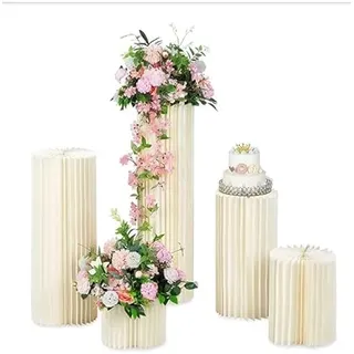 Karton Vasen 5pcs Papier Falten Blumen Stehen für Party Hochzeit Tafelaufsätze, 20cm,40cm,60cm,80cm,100cm Höhe Zylinder Tabelle Blumenanzeige Stander Weiß