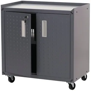 Mendler Rollschrank HWC-O52, Werkstattwagen Rollwagen, abschließbar Rollen 2 Staufächer Stahl 80x77x50cm ~ dunkelgrau
