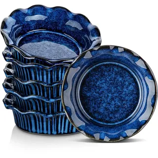 vancasso Creme Brulee Schälchen 6er Set, Tarteform Steingut zum Backen, 256 ml Kuchenform, Kleine AuflaufformLeicht zu Reinigen, Spülmaschinen-, Mikrowellen- und Ofenfest, Blau