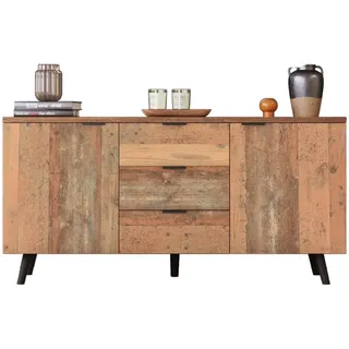 Vintage Sideboard 140x35x70 cm mit 3 Schubladen, verstellbaren Regalen, großem Stauraum, Retro Holz, TV-Schrank für Wohnzimmer