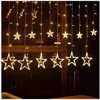 Clanmacy LED-Lichterkette 138 LED Lichterkette Sterne Lichtervorhang Außen Innen Weihnachtsdeko, 138-flammig weiß