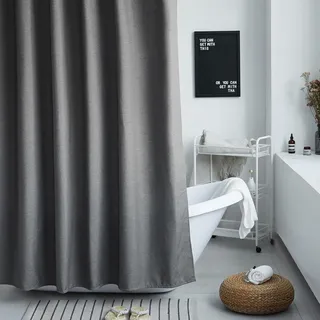 Strukturierter Grauer Leinen-duschvorhang, 180 X 200 Cm, Schimmelresistent, Wasserdicht, Waschbar, Mit 12 Haken