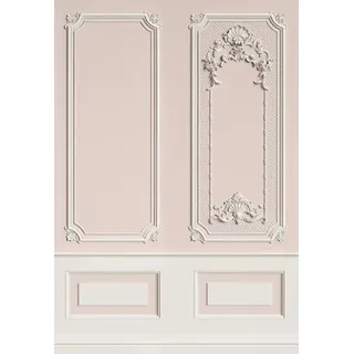 Casa Padrino Luxus Barock Vliestapete Rosa / Grau - Barockstil Wohnzimmer Tapete mit elegantem Stuck Muster - Wanddeko im Barockstil - Barock Tapeten - Tapeten im Barockstil - Barock Deko