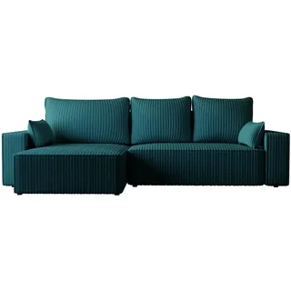4ALL HOME Ecksofa mit Schlaffunktion Tobi 276x145 cm Cord - Couch - Eckcouch - Sofa mit Bettkasten - L-Form/XL-Form - Schlaffsofa - Schlafsofa mit Bettkasten - Universal (Felipo 15 Cobalt, XL-Form)