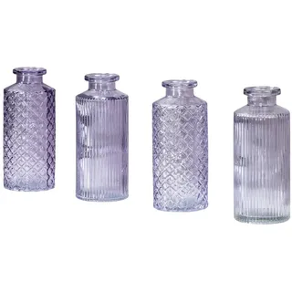 Levandeo® Dekovase, 4er Set Vase Lila H13cm Glas Blumenvase Tischdeko Frühling lila