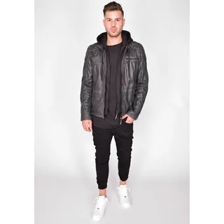 Lederjacke MUSTANG "31020245", Herren, Gr. L, grau (vintage grau), Obermaterial: 100% Leder, Lamm / Innenfutter oben: 60% Baumwolle, 40% Polyester / Innenfutter unten: 100% Baumwolle / Füllung: 100% Polyester / Ärmelfutter: 100% Polyester / Kapuze: 100% Baumwolle, Jacken