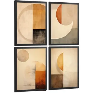 POSTER Set of 2 Beige Abstract Shape Wall Art Modern Living Room Bedroom Kitchen Bathroom Decor Schwarzer Rahmen A3