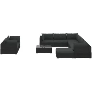 vidaXL Garten-Lounge-Set mit Auflagen 10-tlg. schwarz