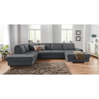 sit&more Wohnlandschaft SIT & MORE "Santorini U-Form", grau (dunkelgrau), B:340cm H:82cm T:224cm, Luxus-Microfaser ALTARA NUBUCK (100% Polyester) / Struktur (100% Polyester);Flachgewebe (100% Polyester) / Struktur (100% Polyester), Sofas, Wohnlandschaft, mit 