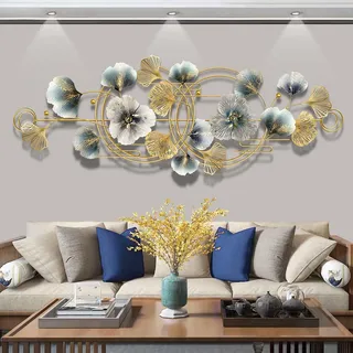SYLUOQP Wanddeko Metall Kreative Handgemachte Blätter Wanddekoration Aus Metall, 3D Wanddeko Wandskulpturen Wandhänger Dekoration Für Home 127 * 44cm