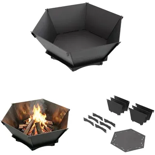 QLS Feuerschale 75x75 cm XXL – Feuerstelle Stahl faltbar Outdoor Garten schwarz
