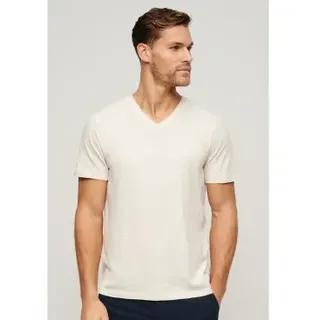 Superdry für Herren. M1011889A Weißes T-Shirt mit geflammtem V-Ausschnitt (XL), Lässig, Baumwolle, Kurzarm