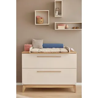 PAIDI Wickelkommode STIENE in Beige mit Eiche Massivholz, inkl. Wickelaufsatz, Spar-Set, 2 Schubladen mit Soft-Close, 123 cm Breite, hochwertiger Wickeltisch beige|braun