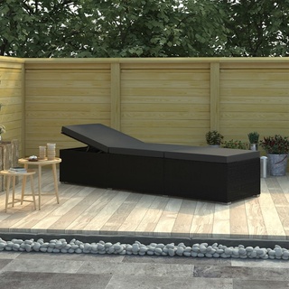 Möbel Rattan-Sonnenliege ,Gartenliege, Relaxliege, Lounge-Bett, mit Auflage Poly Rattan Schwarz ,195x60x31 cm "CLORIS"