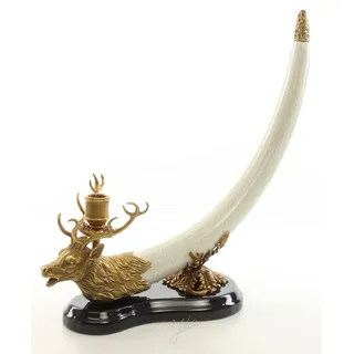 Casa Padrino Kerzenhalter Hirsch Geweih Trophäe Weiß / Gold / Schwarz 41 x 15,6 x H. 39,8 cm - Luxus Deko Kerzenständer