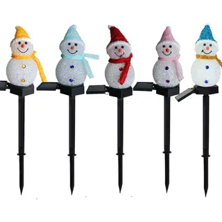 Uziqueif LED Solar Schneemann Figur Gartenstecker, Weihnachten Schneemann Deko, Weihnachtsbeleuchtung Weihnachtsdeko, Wetterfest für Innen und Außen Winterdekoration,5pcs