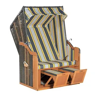 Sunny Smart® Strandkorb Rustikal 50 Basic dunkelgrau, grau, gestreift, anthrazit Kunststoff, Holz, 1-teilig