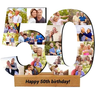 Jumping Birthstone Personalisierte 1-99 Nummer 50Th Geburtstag Jubiläum Foto Collage Rahmen, Benutzerdefinierte Nummerierte Bild Collage Rahmen Geschenk Für 50Th 60Th 70Th 80Th Geburtstag