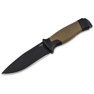 Böker Plus® Desertman - feststehendes Fahrtenmesser mit 11,5 cm schwarzer Sandvik Klinge - Spearpoint Outdoor-Messer mit GFK & TPR Griff in KU-Scheide für Pfadfinder