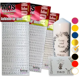 MDSBrand 8mm buchstaben zum aufkleben einfach zum basteln und gestalten von Scrapbook & Karten, auch ein Super Alternative zu wachsbuchstaben Kerzen 64 (Silber)