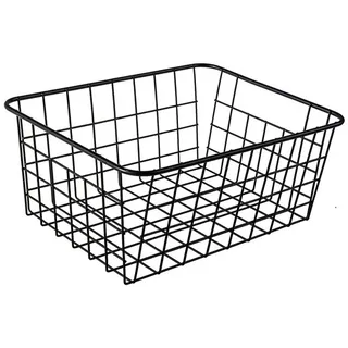 Rojeam Aufbewahrungskorb mit Griffen für Küche, Kabinett, Vorratskammer, Schrank Drahtkorb Metallkorb (Schwarz)