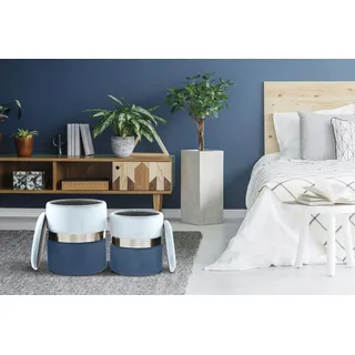 Kayoom Hocker Zora 125 2er-Set samtweicher Stoffbezug 31,5 x 38 x 36 cm Blau/Silber