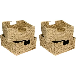 HMF Aufbewahrungskorb Korb geflochten aus Wasserhyazinthe Seegras, 4er Set, passend für Kallax halbes Fach, 30 x 34 x 15 cm - 2 Jahre Gewährleistung | mind. 14 Tage Rückgaberecht | Beige