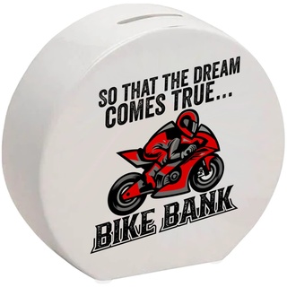 Bike Bank Spardose mit Spruch und Motorrad in rot So That The Dream Comes True Bike Bank EIN dekoratives Sparschwein zum Sparen auf EIN Moped Biker Sparbüchse Führerschein cool