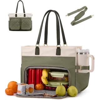 LOVEVOOK Arbeitstasche Damen mit Kühlfach 15,6 Zoll Laptoptasche Shopper | Elegante Handtasche Lunchtasche mit Vielen Fächern & Großes Becherfach , Lehrertasche Schultasche für Uni, Schule, Büro - 15,6"
