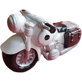 Udo Schmidt Bremen...das Original Spardose MOTORRAD aus Resin Spritkasse Urlaubskasse, Retro-Motorrad mit "Chromteilen" und Satteltaschen weiß