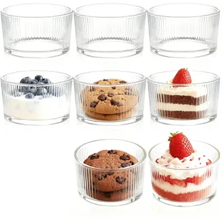 Cnwinu 8 Stück Set Dessertgläser Glas, 200ml Dessertschalen Glas, Runde Dessert Gläser, Spülmaschinenfest Dessertbecher, Kleine Dessertgläser, Glasschalen für Obst, Eisbecher, Tiramisu, Pudding