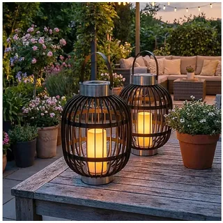 H&S Collection LED Solarleuchte H & S Collection Solar-Gartenlaterne Rattan-Optik (35x45cm), Spendet ein warm-weisses, angenehmes Licht