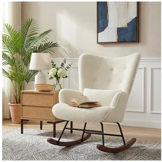 HomeMiYN Schaukelstuhl Schaukelstuhl Patchwork Sessel Schwingsessel Relaxstuhl Wohnzimmer (1 St), Aus holz beige