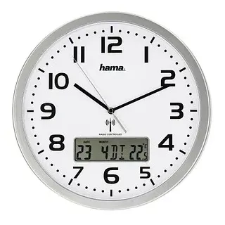hama Funkwanduhr Extra weiß silber Kunststoff, Ø 29,5 cm