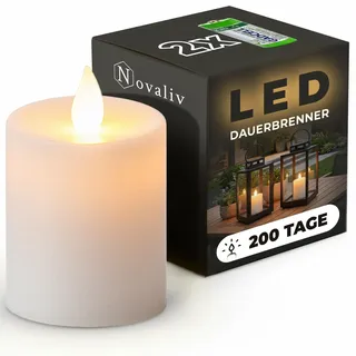 Novaliv LED Kerze Outdoor weiß Grablichter LED mit Batterie Dauerkerze LED Kerzen flackernde Flamme Dauerbrenner LED Friedhofskerze Ambientebeleuchtung Gedenkkerze