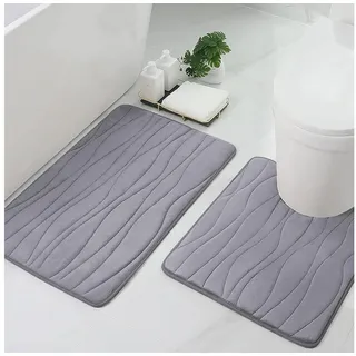 LuxusKollektion Schaum-Badematte Badematten-Set 2-tlg. Memory-Schaum Grau, Höhe 10 mm, rutschhemmend beschichtet, Memory Schaum, Textil, rechteckig grau rechteckig | 50 cm x 76 cm x 10 mm