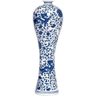 Blumenvasen aus Porzellan – Chinesische Vase in Blau und Weiß – Handgefertigt – Dekorativer Ziervasen