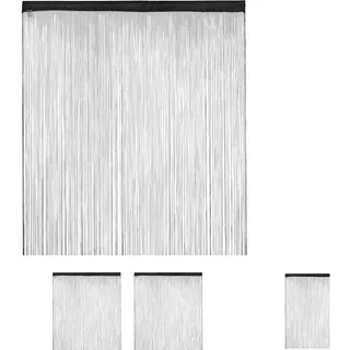 Relaxdays - 3 x Fadenvorhang schwarz, kürzbar, Fadengardine, Tunneldurchzug, für Türen & Fenster, Fransenvorhang, 145x245, black