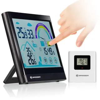 Bresser 7007402 Touchscreen Wetterstation Funk- Thermo-/Hygrometer mit Lüftungsempfehlung, Schwarz