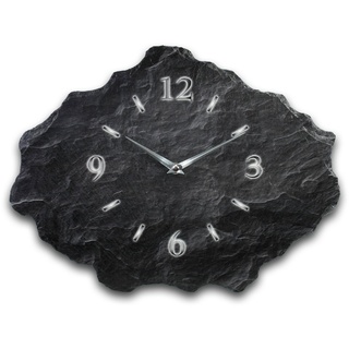 Kreative Feder Designer-Wanduhr aus Stein (Beton) Größe ca. 40 x 30cm mit flüsterleisem Uhrwerk - Schiefer Optik schwarz
