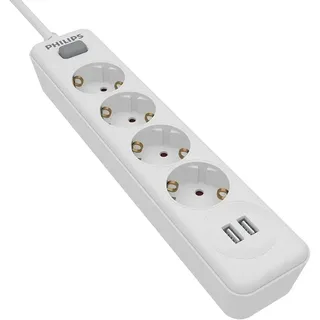 PHILIPS 4-Fach Steckdosenleiste - SPN3042WA/19-230V - Weiß - mit USB