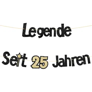 Glitzer 25. Geburtstag Banner, Legende Seit 25 Jahren Girlande, Deko 25 Geburtstag Mann für Männer und Frauen 25. Geburtstagsfeier, Jubiläum 25 Jahre, Silberhochzeit Deko Party