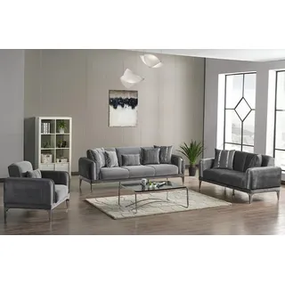 Couch Hochwertig Sofagarnitur 3 2 Sitzer Garnitur  Grau Sofa 1 Sitzer Möbel