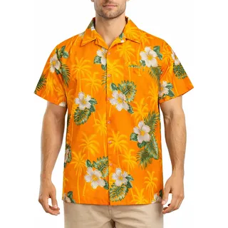 King Kameha Hawaii Hemd Männer - Komfortables Hawaiihemd Herren Kurzarm mit Front-Tasche & Blumen-Print - S
