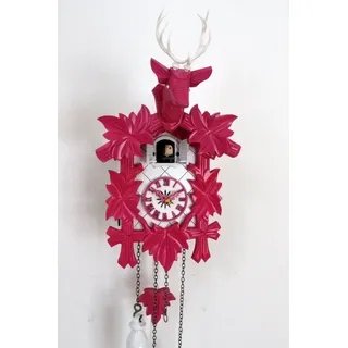 CLOCKVILLA HETTICH UHREN Design Kuckucksuhr Moderne Quarz Uhr Hirschkopf weiß pink Quarzuhr neu