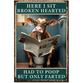 CREATCABIN Rinderschild,Toilettendekoration,Vintage-Retro-Blechschild,Metallwandkunst,Plakette,Eisengemälde,Poster Für Badezimmer,20x30cm-Here I Sit Broken Hearted Had to Poop But Only Furted