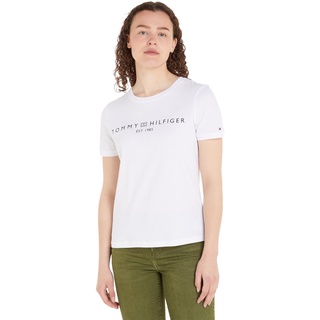 Tommy Hilfiger Damen T-Shirt Kurzarm Reg Corp Logo C-Nk Ss Rundhalsausschnitt, Weiß (Th Optic White), M