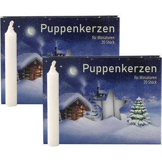 2er Pack Puppenkerzen weiß ca. 10 x 65 mm (2 x 20 Stück), Puppenlichter