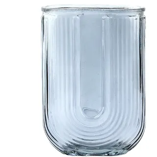 U-förmige, Gerippte, Graue Glasvase Für Blumensträuße, Wohndekoration, Geschenk
